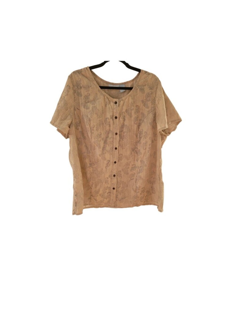 Liz & Me Blouse 1X 18 20 Floral Button Front Leaf Print Tan Natural Lightweight